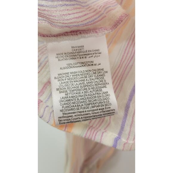 BCBGeneration Blouse Square Neck Smocked Striped Cotton Fabric Pink Chiffon - Picture 8 of 8